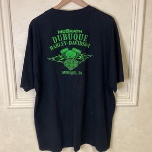 Harley-Davidson Dubuque Iowa Neon Green Skull Tee size XXL